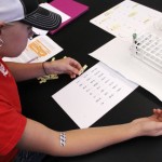 A genetics student practices mapping karyotypes after giving blood to map her own DNA.