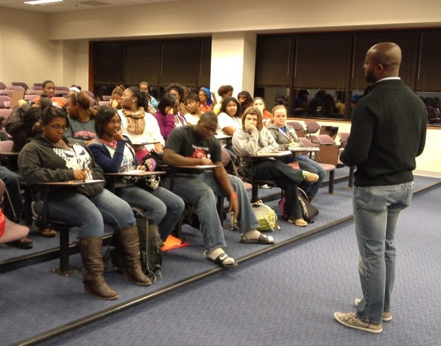 john Jones speaking to SAU Upward Bound students