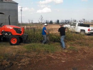 Southern Arkansas University students work to clear brush in preparation for the first crops at the Monroe farm in southern Lafayette County. The farm property recently became available for use by SAU through a trust agreement.