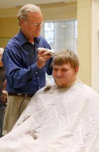 Sigma Pi Head Shaving_Joe Weeks shaves Dillan Bever