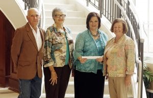 Quota International of Magnolia signed an endowment agreement and presented a check to the SAU Foundation on April 14, 2016. Pictured, from left, are Charles Hayes, husband of the late Norma Hayes; Quota member Lu Waters and Quota President Pam Schulz; and Jeanie Bismark of the SAU Foundation.